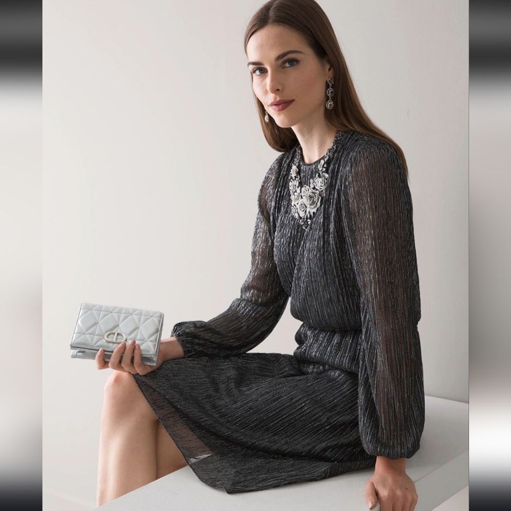 WHBM Elegant Black Long Sleeve Dress Size Large